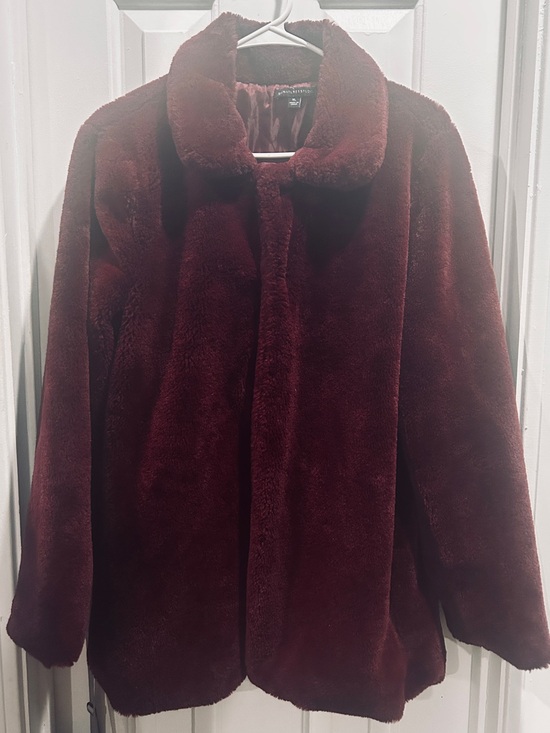 Signature Studio Jackets & Blazers - Signature Studio Wine Faux Fur Teddy Jacket